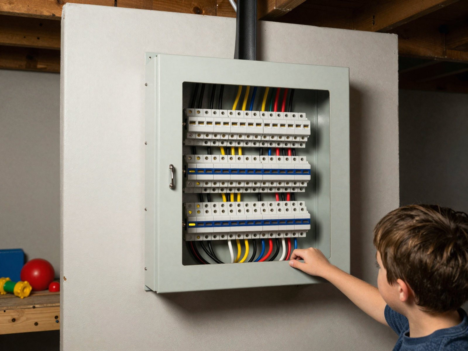 Completed residential electrical panel installation with organized wiring